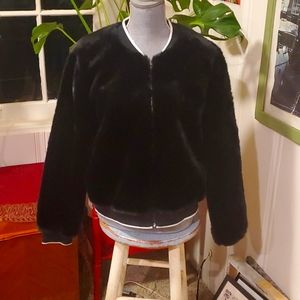 Warm Black Faux Fur Bomber Jacket